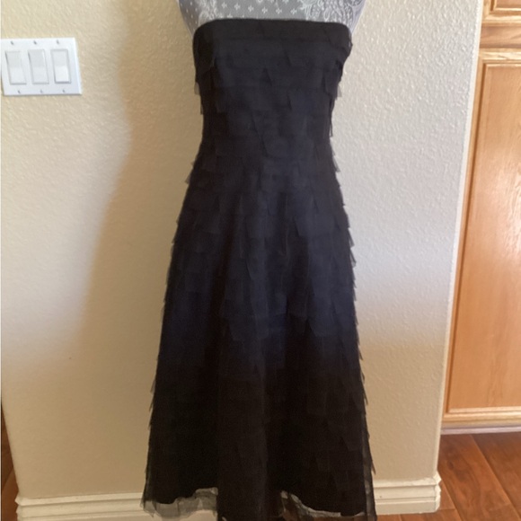 BCBG MaxAzria Black Strapless Tiered Tulle Midi Dress - Picture 2 of 11
